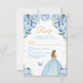 Lichtblauw en goudblond haar Prinses RSVP Kaartje (Voorkant)
