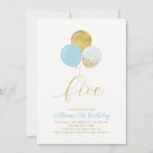 Lichtblauw en gouden ballonnen Vijfde verjaardag Kaart (Voorkant)