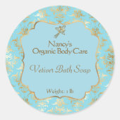 Lichtblauw en gouden folie demask cosmetica label  (Voorkant)