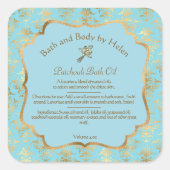 Lichtblauw en gouden folie demask cosmetica label (Voorkant)