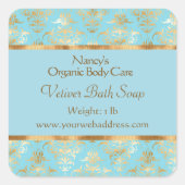 Lichtblauw en gouden folie demask cosmetica label  (Voorkant)