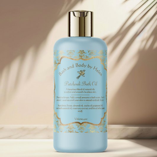 Lichtblauw en gouden folie demask cosmetica label