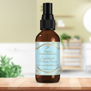 Lichtblauw en gouden folie demask cosmetica label