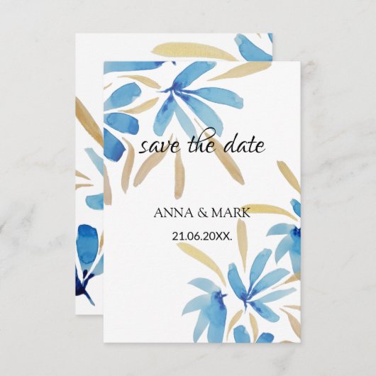 Lichtblauw en gouden Waterverf bloemen (Voorkant / Achterkant)