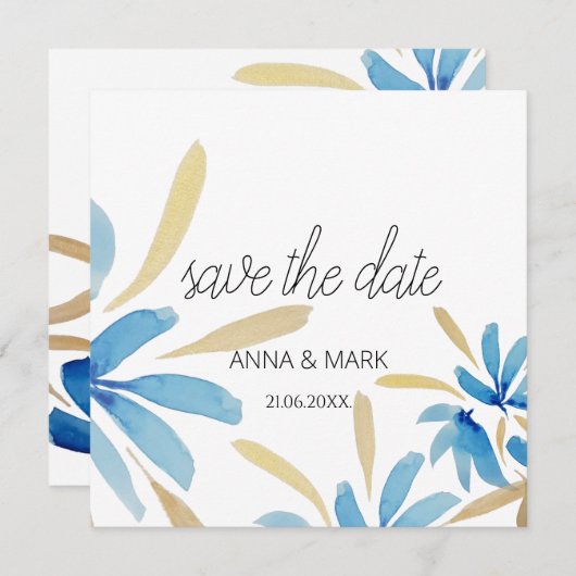 Lichtblauw en gouden Waterverf bloemen (Voorkant / Achterkant)