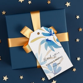 Lichtblauw en gouden Wildbloemen Waterverf kunst Cadeaulabel