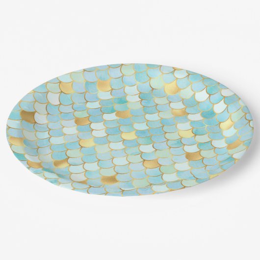 Lichtblauw en gouden Zeemeerminnen Papieren Bordje (Gekanteld)