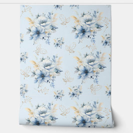 Lichtblauw en goudkleurig behang