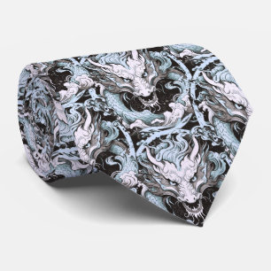 Lichtblauw en Grijs Chinese Draken Stropdas