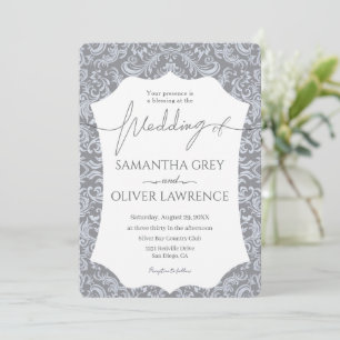 Lichtblauw en grijs Damask bruiloft uitnodiging