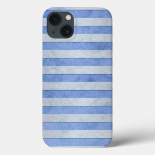 Lichtblauw en grijs waterverf strepenpatroon iPhone 13 hoesje