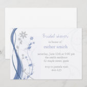 Lichtblauw en grijze bloemcharm-uitnodiging kaart (Voorkant / Achterkant)