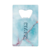 Lichtblauw en grijze faux marmer creditkaart flessenopener (Achterkant)