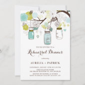 Lichtblauw en Groen Mason Jars Repetitie Diner Kaart (Voorkant)