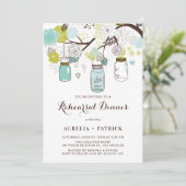 Lichtblauw en Groen Mason Jars Repetitie Diner Kaart (Staand voorkant)