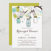 Lichtblauw en Groen Mason Jars Repetitie Diner Kaart (Voorkant / Achterkant)