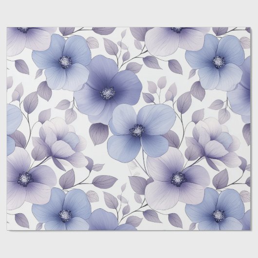 Lichtblauw en Lavendel Waterverf Bloemen Cadeaupapier (Vlak)