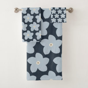 Lichtblauw en marineblauw retro bloem bad handdoek