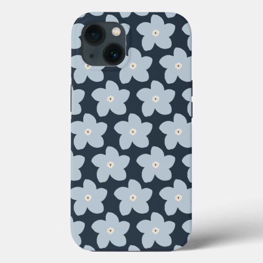 Lichtblauw en marineblauw retro bloem Case-Mate iPhone case (Achterkant)