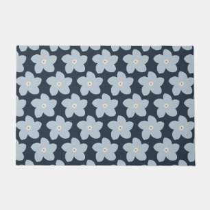 Lichtblauw en marineblauw retro bloem deurmat