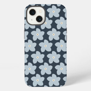 Lichtblauw en marineblauw retro bloem iPhone 13 hoesje