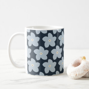 Lichtblauw en marineblauw retro bloem koffiemok