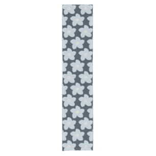 Lichtblauw en marineblauw retro bloem korte tafelloper