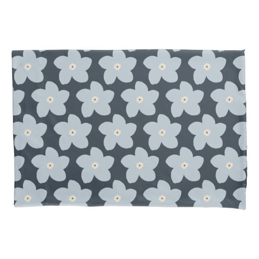 Lichtblauw en marineblauw retro bloem kussensloop (Voorkant)