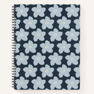 Lichtblauw en marineblauw retro bloem notitieboek