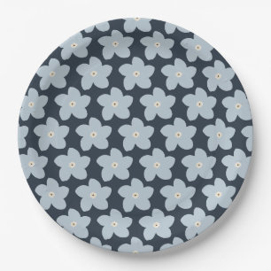 Lichtblauw en marineblauw retro bloem papieren bordje