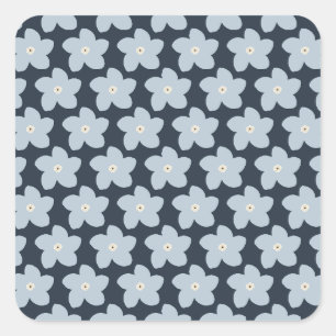 Lichtblauw en marineblauw retro bloem vierkante sticker
