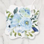 Lichtblauw en marineblauw Waterverf Bloemenbruilof Bedankjes Labels (Achterkant)