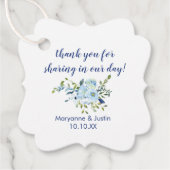 Lichtblauw en marineblauw Waterverf Bloemenbruilof Bedankjes Labels (Voorkant)