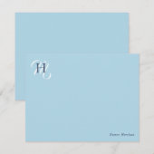 Lichtblauw en marinegestapelde Initialen legant Notitiekaartje (Voorkant / Achterkant)