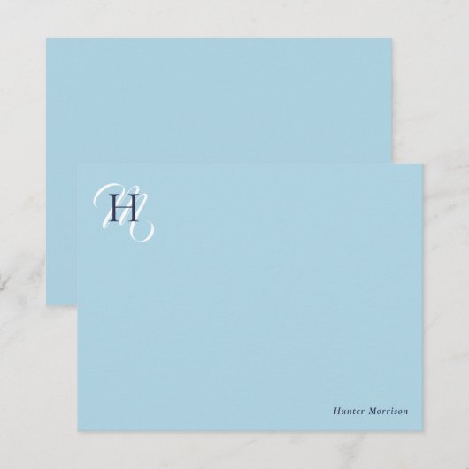 Lichtblauw en marinegestapelde Initialen legant Notitiekaartje (Voorkant / Achterkant)