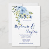 Lichtblauw en Navy Waterverf Flowers Bruiloft | Kaart (Voorkant)