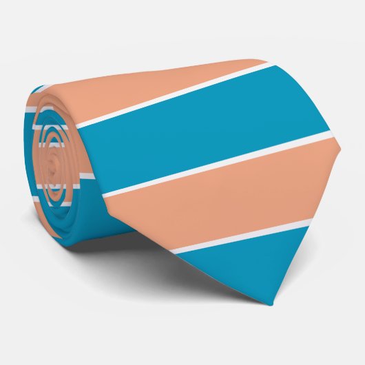 Lichtblauw en perzik horizontale strepen stropdas (Opgerold)