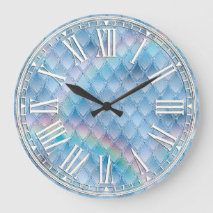 Lichtblauw en regenboog & sparkles Drakenschalen Grote Klok