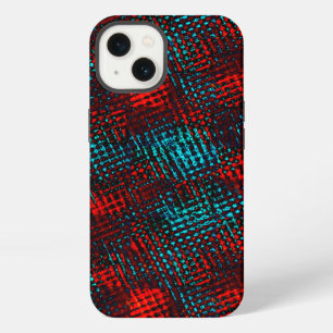 Lichtblauw en rood geruit gestreept. iPhone 13 hoesje