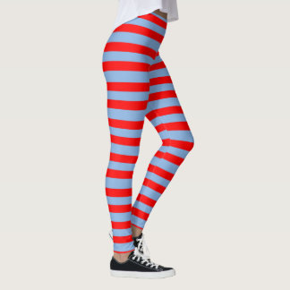 Lichtblauw en rood gestreepte leggings