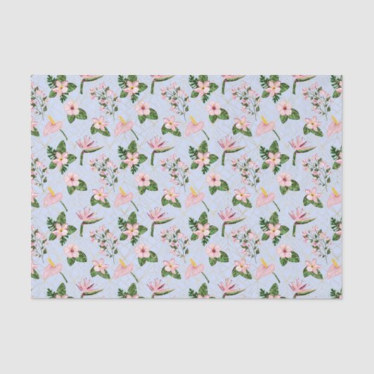 Lichtblauw en roze bloemen tissuepapier (Voorkant)