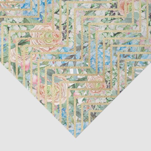 Lichtblauw en roze bloemen tissuepapier (Detail)