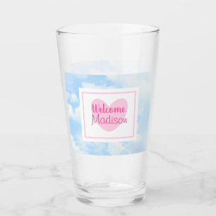 Lichtblauw en Roze Hart Baby Meisje Douche Glas