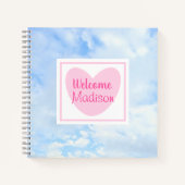 Lichtblauw en Roze Hart Baby Meisje Douche Notitieboek (Voorkant)