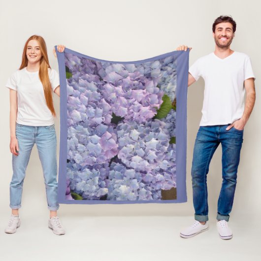 Lichtblauw en roze hydrangea fleece Blanket Deken (In situ)