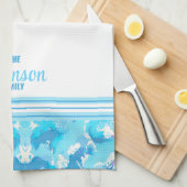 Lichtblauw en Wit Abstract met gestreept & naam Theedoek (Quarter Fold)