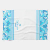 Lichtblauw en Wit Abstract met gestreept & naam Theedoek (Horizontaal)