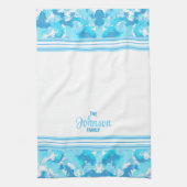 Lichtblauw en Wit Abstract met gestreept & naam Theedoek (Verticaal)