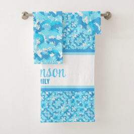 Lichtblauw en Wit Abstract met naam Bad Handdoek