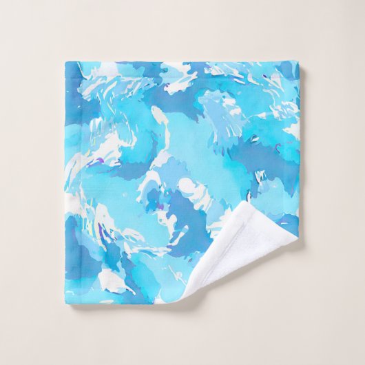 Lichtblauw en Wit Abstract met naam Bad Handdoek (Wasdoekje)